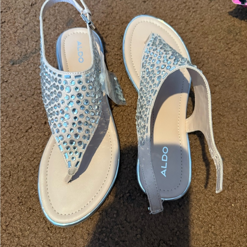 ALDO Silver and Blue Embellished Sandals